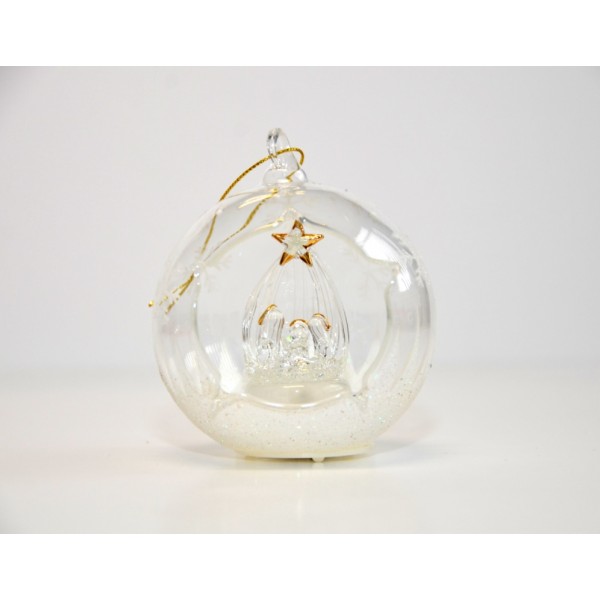 Nativity Light-up Open Glass Christmas Bauble Ornament